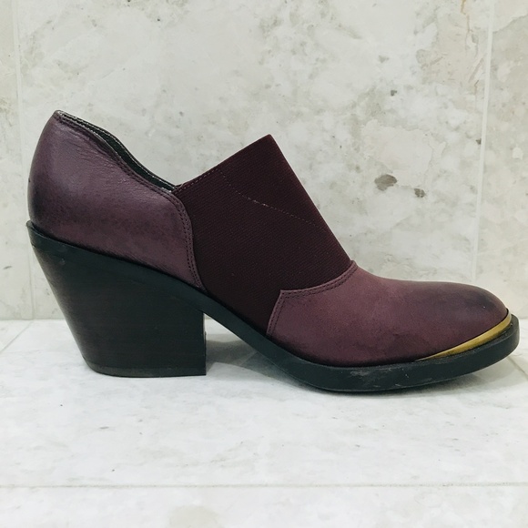 NAYA {10} Ankle Booties in Merlot / Purple with Gold Banding & Chunky Bl… - Picture 4 of 11